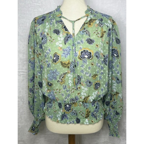 Rachel & Zoe Women's Floral Blouse LS Smocked Green Multicolor Size Small NEW - Picture 1 of 13